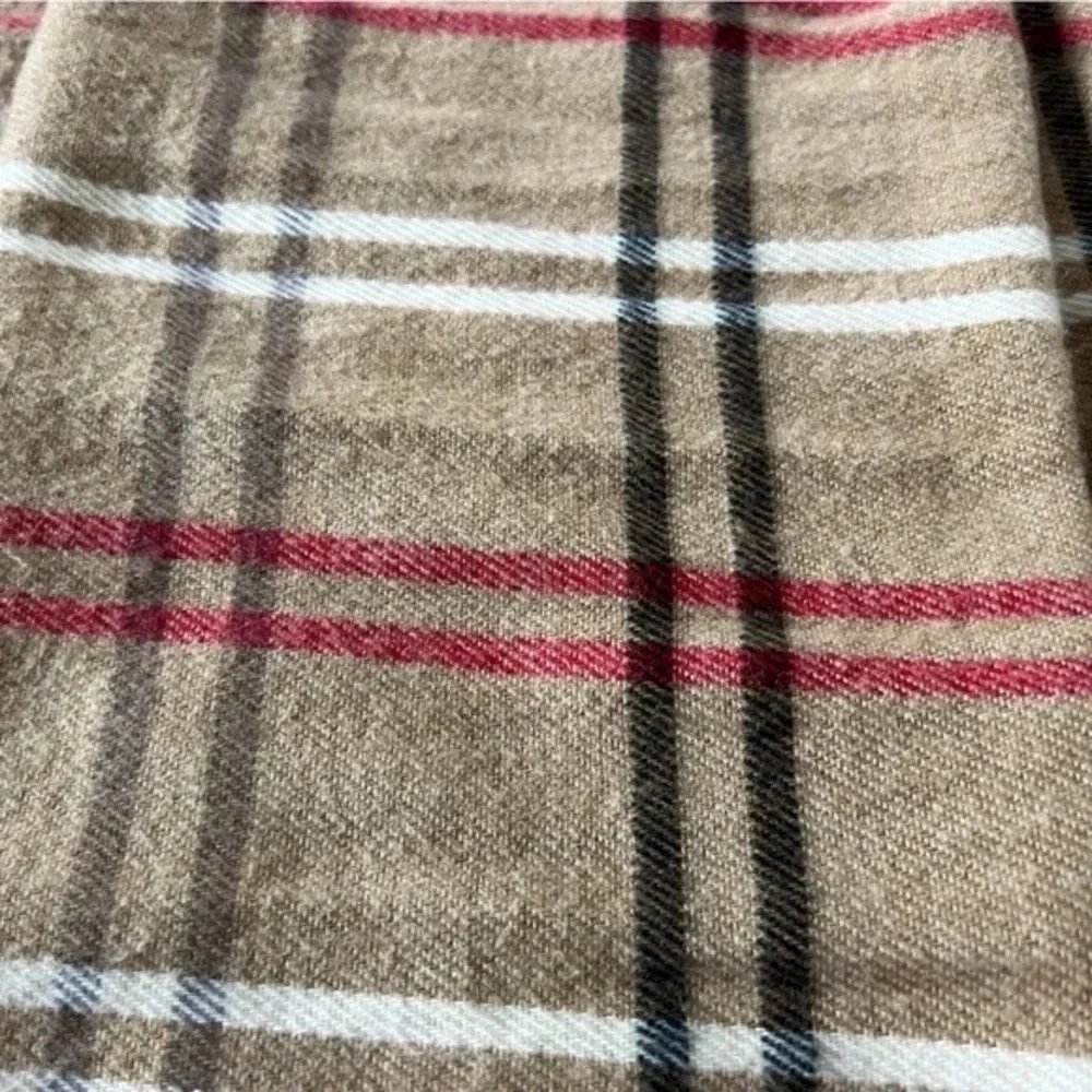 Beige Plaid Fringed Scarf Size O/S